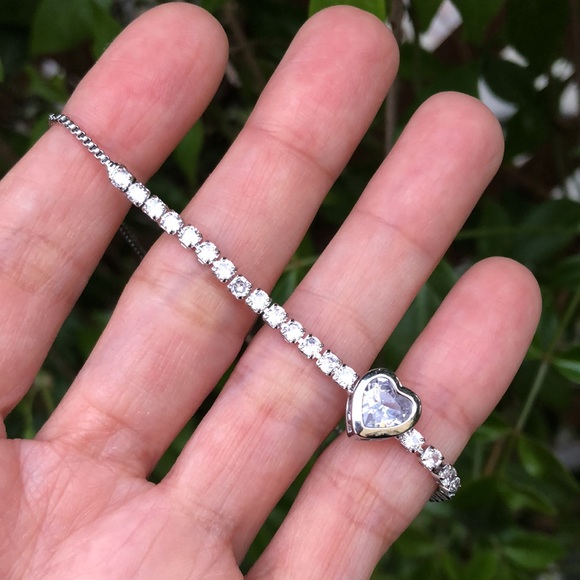Silver Heart Cubic Zirconia Bracelet - Picture 7 of 8